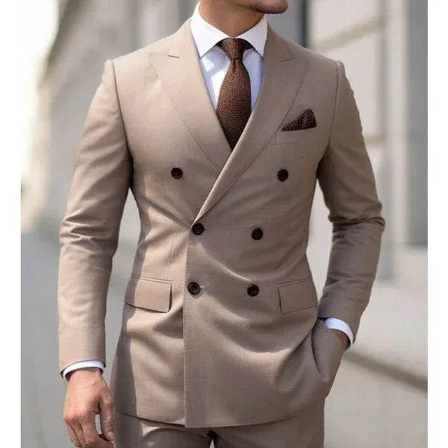 Casual British Style Two-Piece Suit Wedding Groomsmen Hosts Formal Dress Men's Fashion Urban Summer Single Button Pure Color