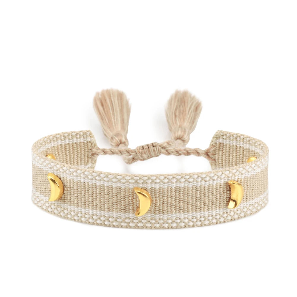 Vintage Friendship Bracelets STARS | MOON Bracelets Adjustable Woven Arm Stacked Jewelry