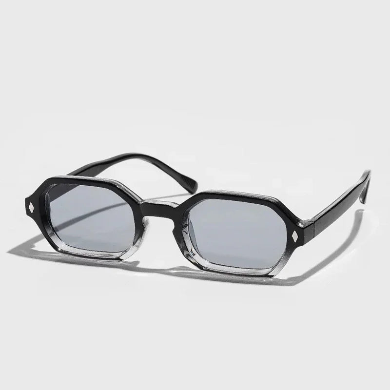 New Retro Small Polygon Rectangle Sunglasses Women Shades UV400 Fashion Blue Gradient Lens Men Retro Rivets Frame Sun Glasses