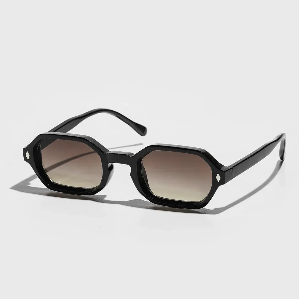 New Retro Small Polygon Rectangle Sunglasses Women Shades UV400 Fashion Blue Gradient Lens Men Retro Rivets Frame Sun Glasses