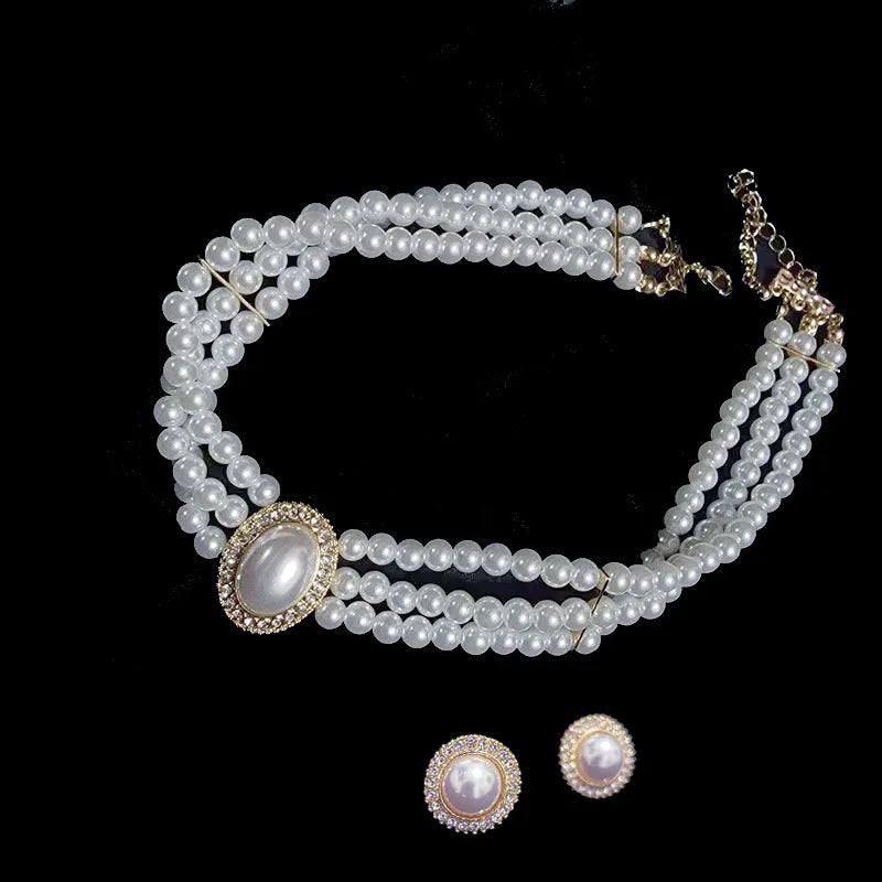 Pearl Bridal Necklace and Earrings two-piece modern women's accessories 2025 luxury designer jewelry Retro Sparkling