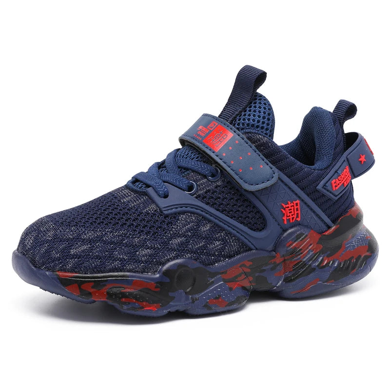 Childrens Sports Shoes Street Fashion Comfortable Walking Soft Soled Casual Shoes Boys Breathable Mesh Tennis Training Shoes