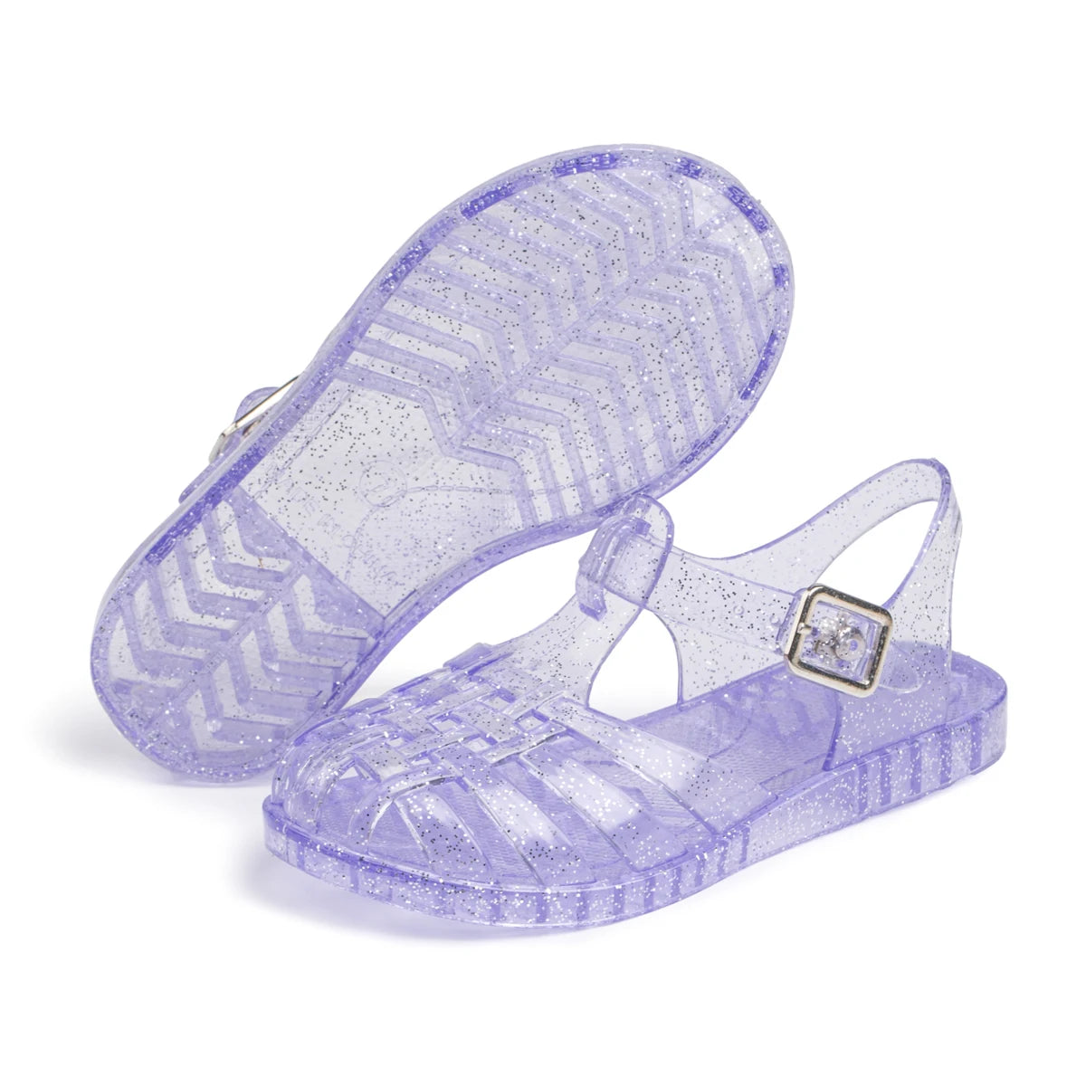 Summer Breathable Fashion Cartoon Print Cool Fine Glitter Sequins Jelly Shoes Adjustable PVC Girls Sandals