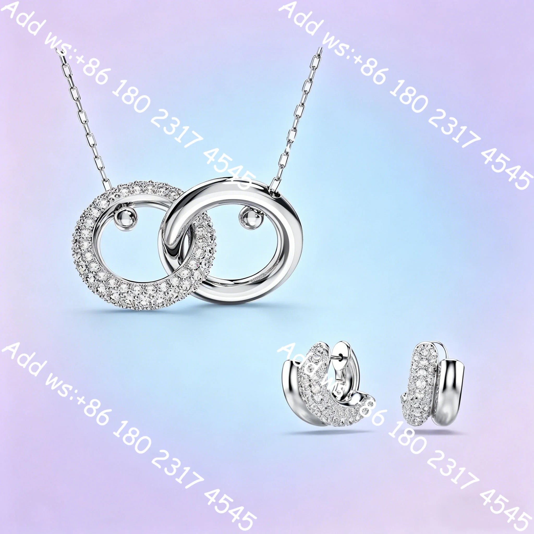 Light luxury Double Circle Zircon Jewelry Set, Necklace Earrings Bracelet Ring Set,Elegant Minimalist