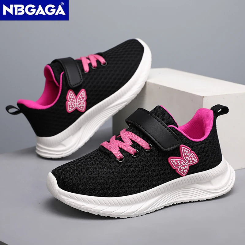Summer Kids Casual Black Girls Mesh Breathable Shoes Fashion For 7-15y Lightweight Sport Student's Children Sports Walking Shoe
