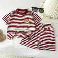 1Set Kid Clother Set Children Black White Stripe Print Short Sleeve T-Shirt Shorts Boy Girl Top Toddler Baby Leisure Sport Suits