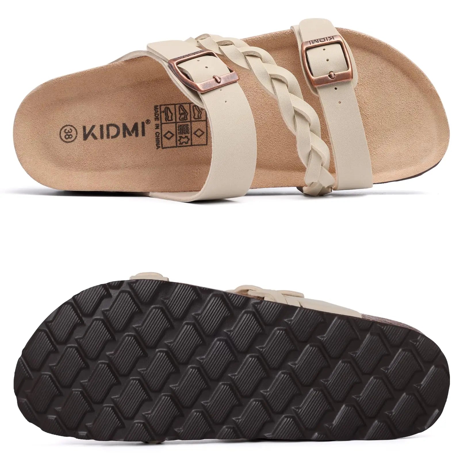 Crestar Women's Cork Footbed Sandals Lady Fashion Buckle Slip-On Slide Sandals New Summer Comfortable Sllipers with Arch Support