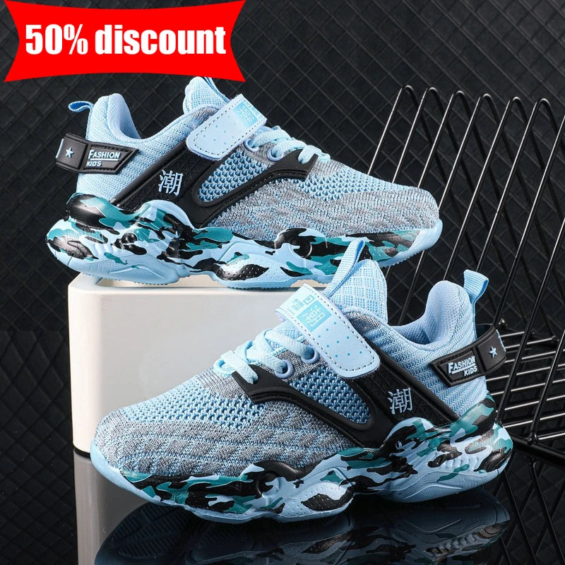 Childrens Sports Shoes Street Fashion Comfortable Walking Soft Soled Casual Shoes Boys Breathable Mesh Tennis Training Shoes