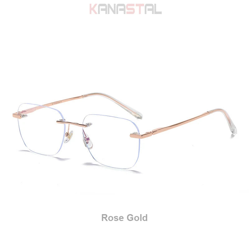 Men Pure Titanium Rimless Eyeglasses Frame Women Blue Light Blocking Lens Frameless Glasses Prescription Myopia Reading Eyewear