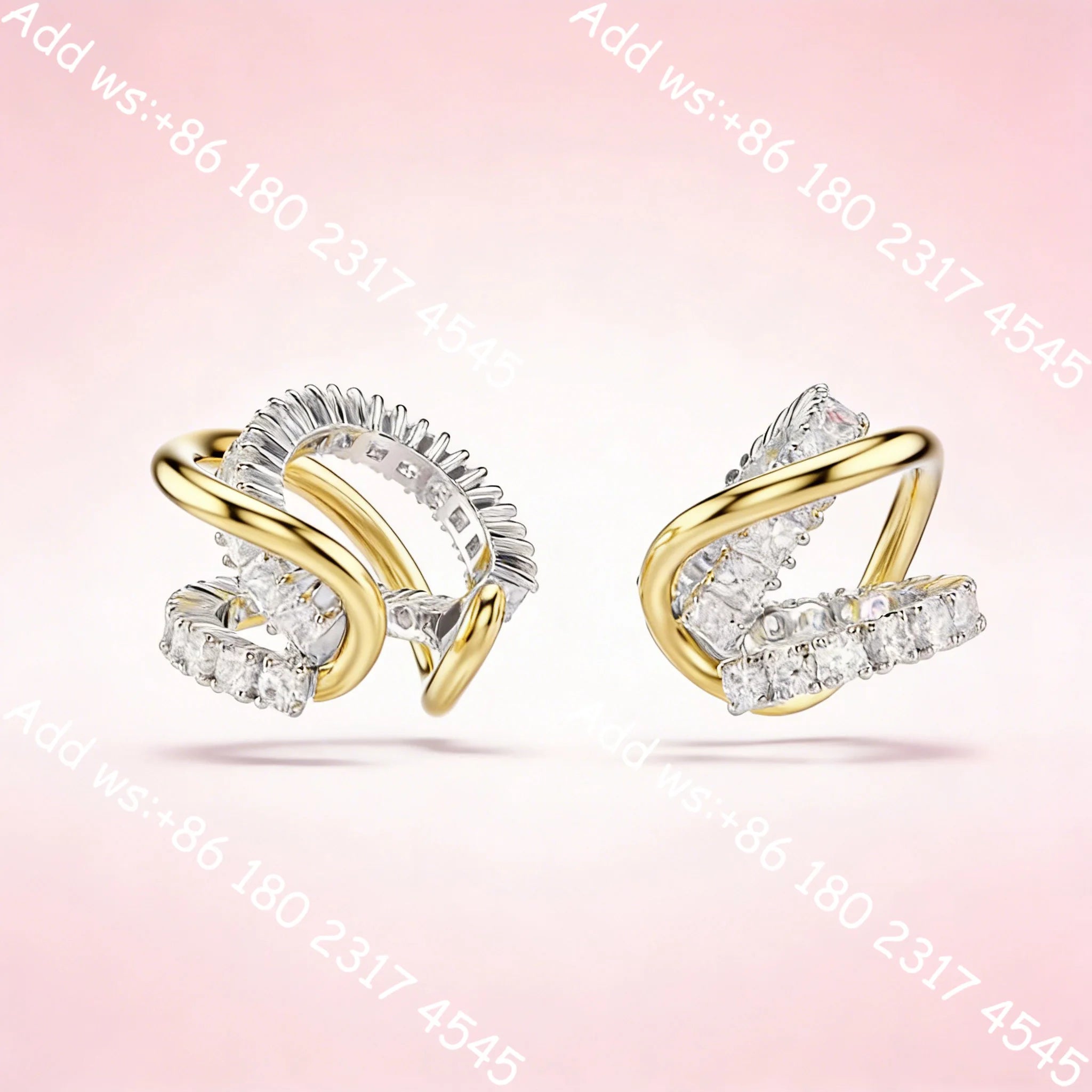 Luxury Intertwined Line Cubic Zirconia Bicolor Jewelry,Necklace Earrings Bracelet Ring Set,Exquisite Elegant