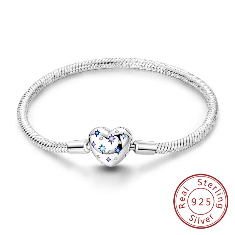 Bracelet 17-20CM Love Heart Original 925 Sterling Silver Charm Bracelet Pave Zirconia Bracelet for Women DIY Charm Jewelry Gifts