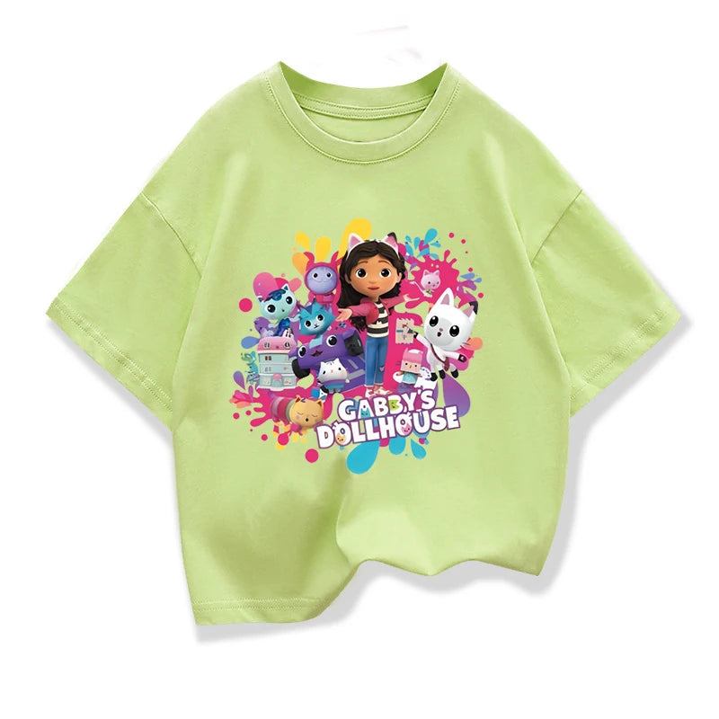 Summer Tee Girls Short Sleeve Tops Kawaii Gabbys Dollhouse T-shirt for Baby Girls Gabby Cats T Shirts Kids  Children Clothing