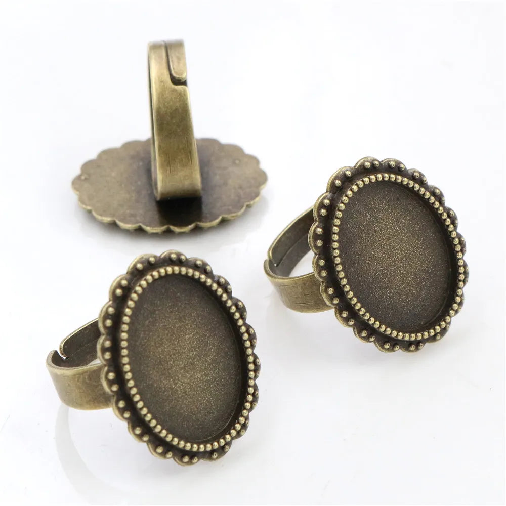 Fit 13x18mm 5pcs Bronze Antique Silver Plated Color Oval Adjustable Ring Settings Blank/Base,Fit 13x18mm Glass Cabochons