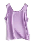 SuyaDream. Women Basic Cozy Tanks, 100%Real Silk, O neck Sleeveless Chic T Shirt, 2025 Solid Summer Vests, White, Pink, Beige