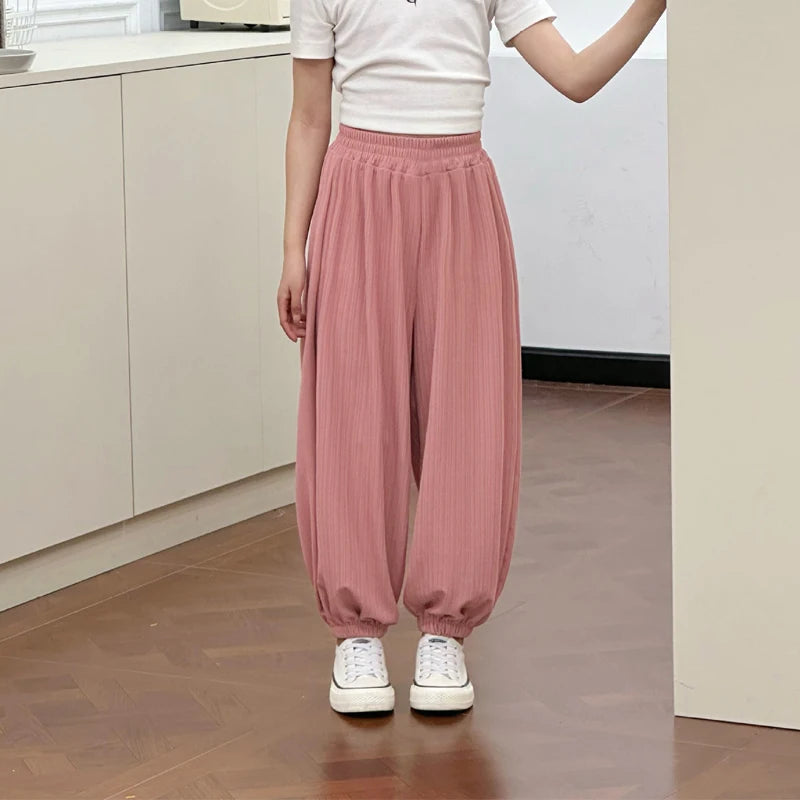 1pc Kid Mosquito Proof Pant Boy Girl Casual Loose Thin Trouser Ice Silk Spring Summer Baby Versatile Breathable Candy Color Pant