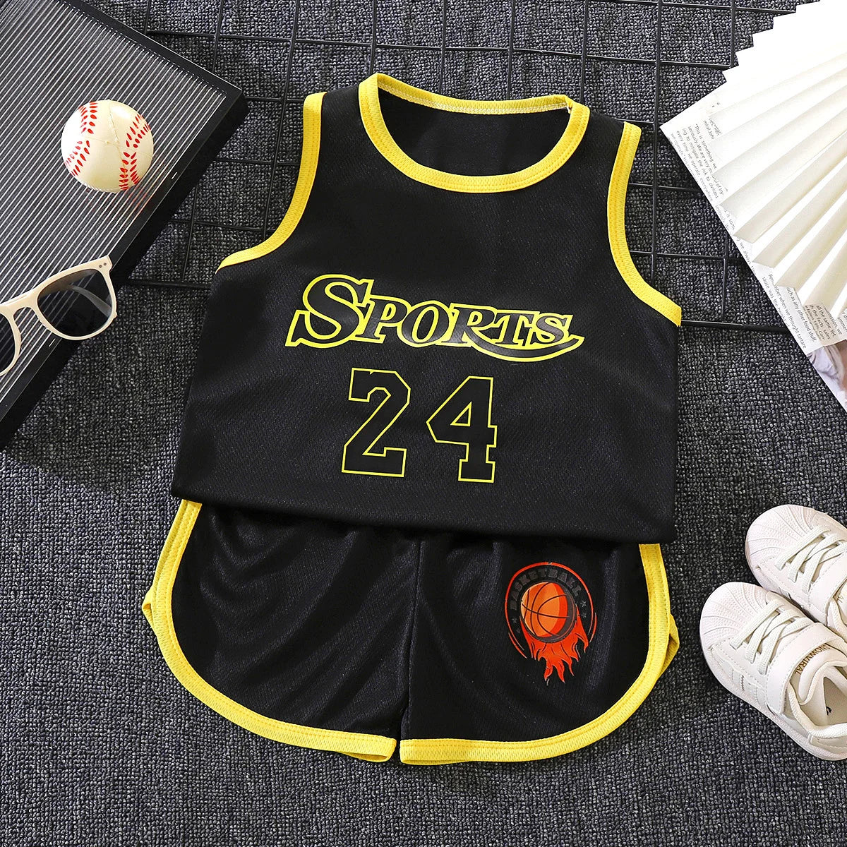 Toddler Basketball Outfit Boys Girls Mesh Breathable Tank Top Shorts Set Kids Quick Dry Active Sportswear Summer