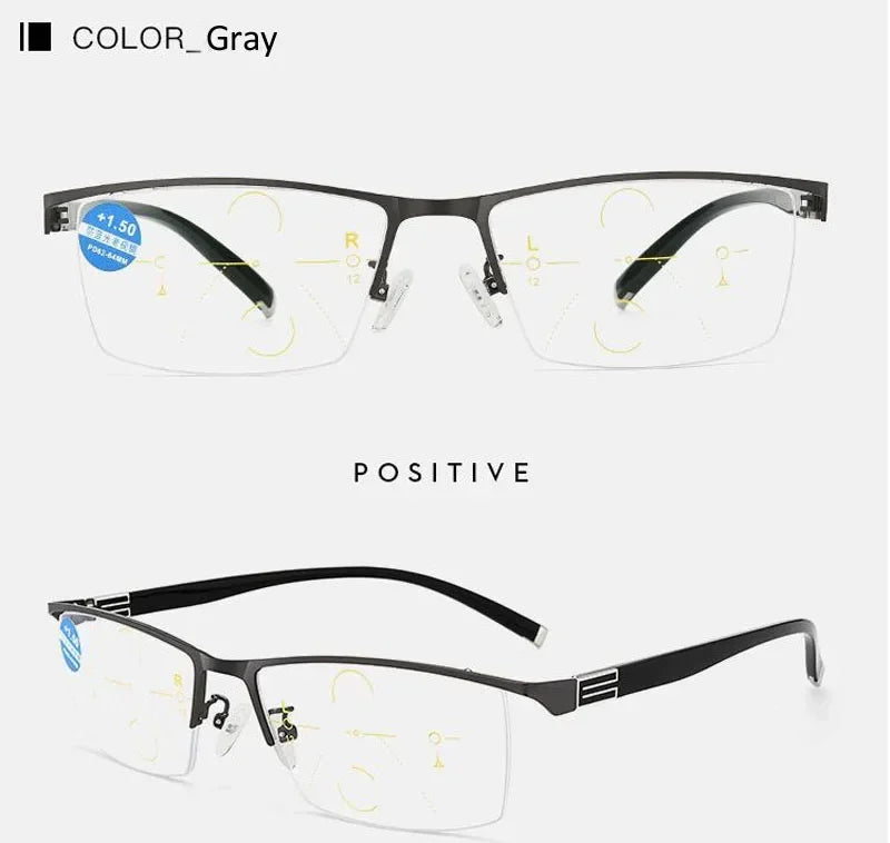 Anti Blue Light Blocking Half Frame Eyeglasses for Woman Man Business Progressive Multifocal Reading Glasses Presbyopia eyewear