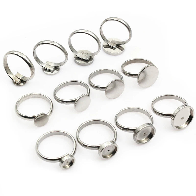 5pcs 6/8/10/12/14mm Inner Size No Fade Stainless Steel Craft Ring Cabochons Blank Base Settings DIY Jewelry Making Accessories