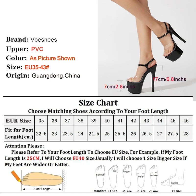 Summer High Heels Transparent Open Toe Woman Sandals Buckle Strap Stripper Shoes 17CM Party Stiletto Thin Heels Platform Shoes