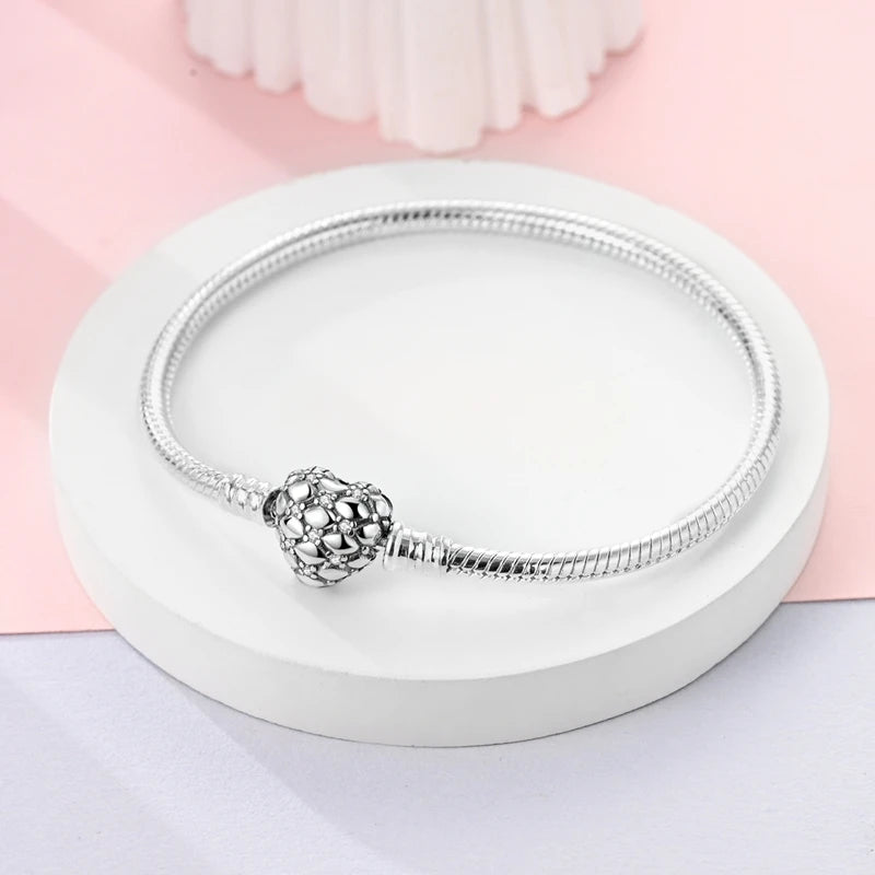 Bracelet 17-20CM Love Heart Original 925 Sterling Silver Charm Bracelet Pave Zirconia Bracelet for Women DIY Charm Jewelry Gifts