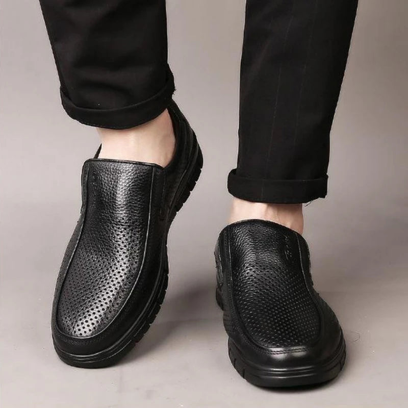 Men's Slip-On Shoes Summer Hollow out Breathable Comfortable Soft Bottom Anti-Slip Leather Shoes-8867-1