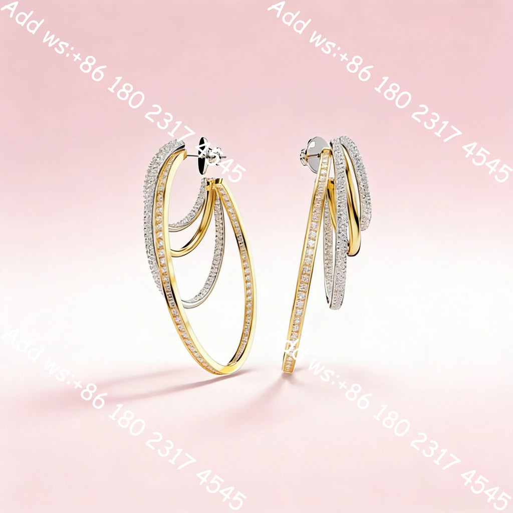 Luxury Intertwined Line Cubic Zirconia Bicolor Jewelry,Necklace Earrings Bracelet Ring Set,Exquisite Elegant