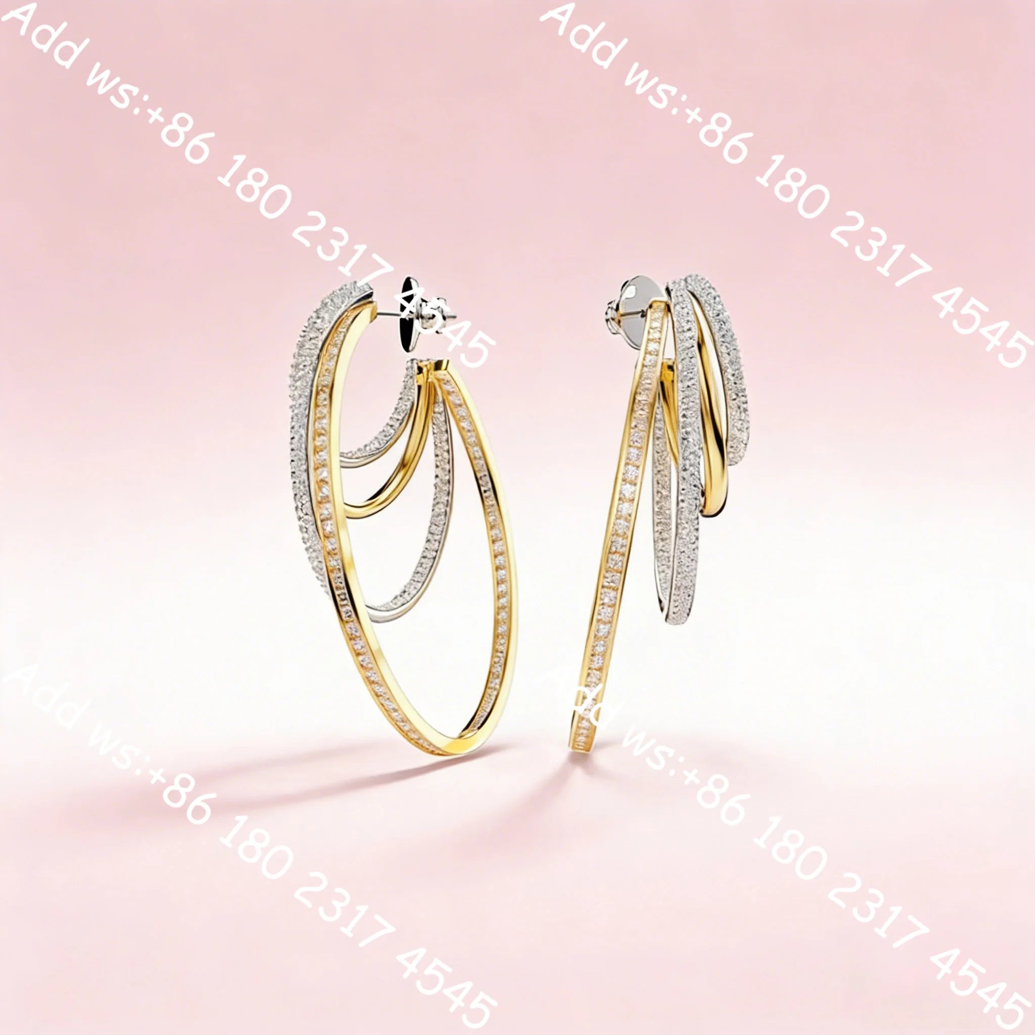 Luxury Intertwined Line Cubic Zirconia Bicolor Jewelry,Necklace Earrings Bracelet Ring Set,Exquisite Elegant
