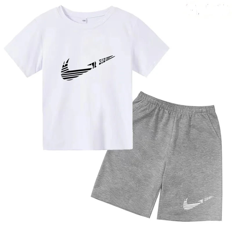 Children Clothes T-shirt Fashion Short-Sleeved+Shorts Summer Boy Girl Toddler 3-12Years Casual Sports Brand Jogging O-collar Set