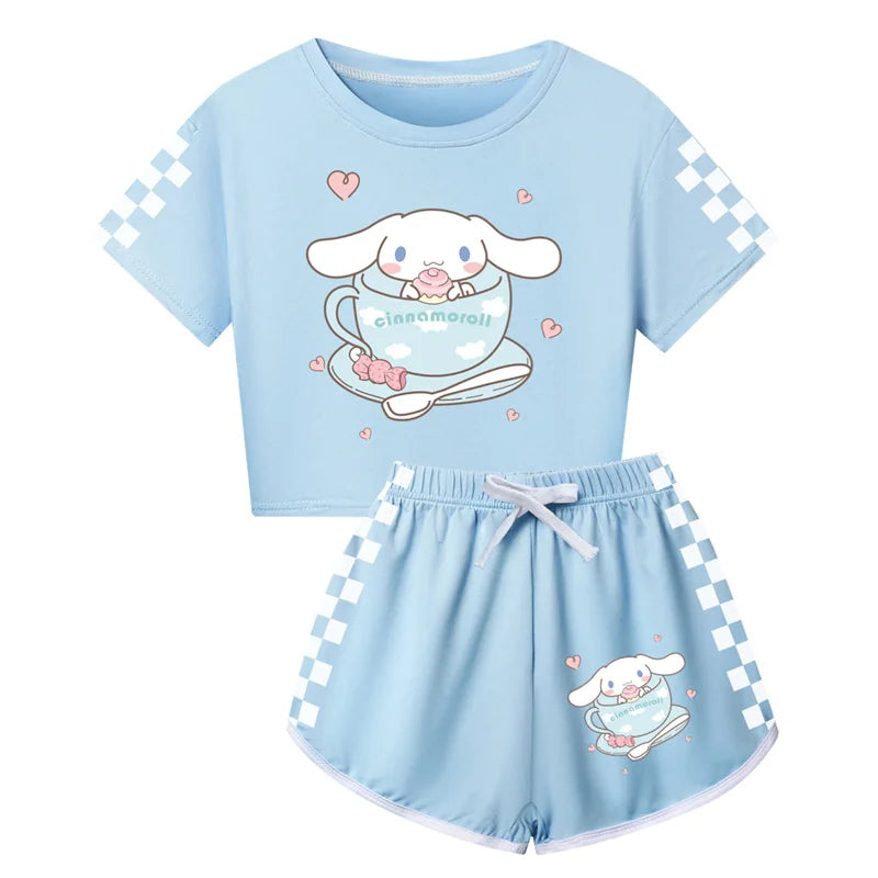 Women Summer Cinnamoroll Kids Clothes Teens Girls Casual Cotton Tops Teens Short-sleeved T-shirt Children Clothing 2-16Y