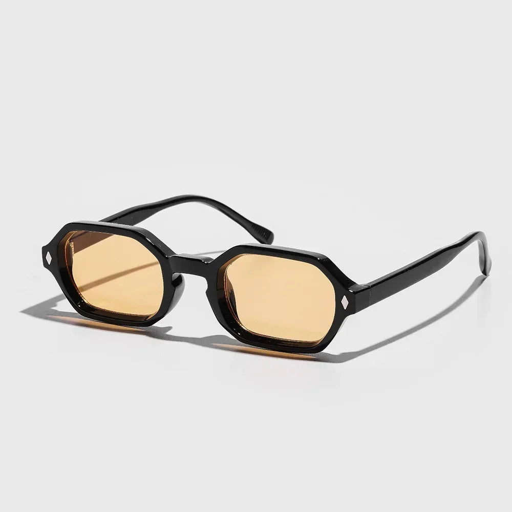 New Retro Small Polygon Rectangle Sunglasses Women Shades UV400 Fashion Blue Gradient Lens Men Retro Rivets Frame Sun Glasses