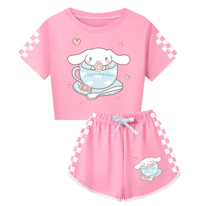 Women Summer Cinnamoroll Kids Clothes Teens Girls Casual Cotton Tops Teens Short-sleeved T-shirt Children Clothing 2-16Y