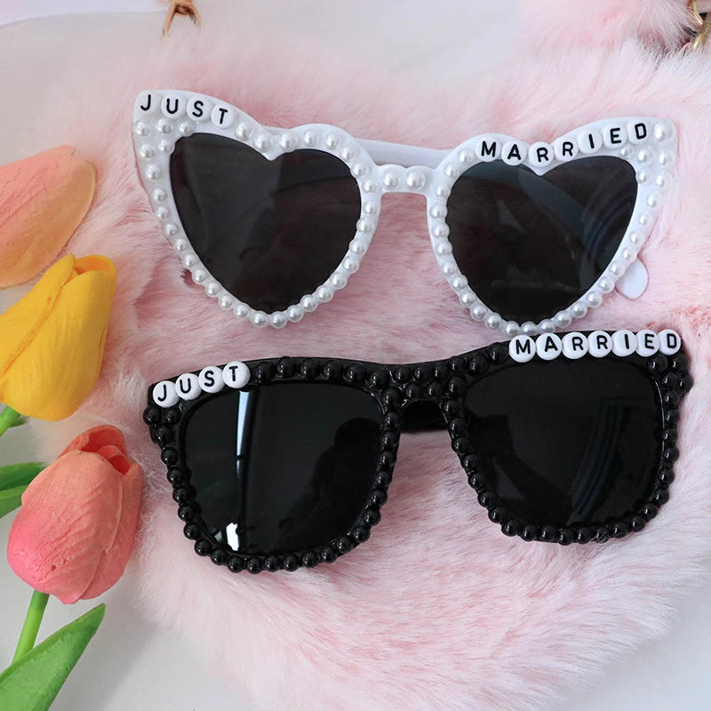 Pearl Just married sunglasses husband Wife bridal shower Newlywed couple bride groom Mr Mrs pool beach wedding Honeymoon gift