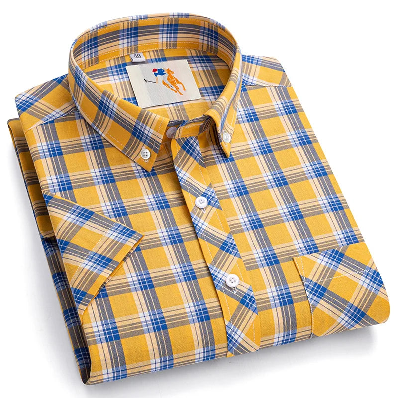 Cotton England Plaid Shirts For Men Plus Size Regular Fit Classic Man's Clothing Young Boy New Style Summer Short Sleeve Shirts