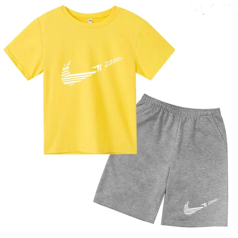 Children Clothes T-shirt Fashion Short-Sleeved+Shorts Summer Boy Girl Toddler 3-12Years Casual Sports Brand Jogging O-collar Set