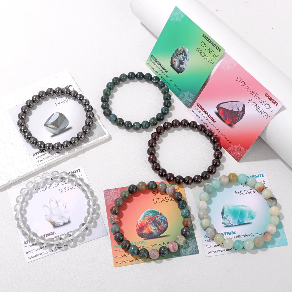 Natural Garnet Stone Bracelet 4 6 8mm Round Beaded Bracelets Healing Reiki Spiritual Gems Bracelet with Card for Women Men