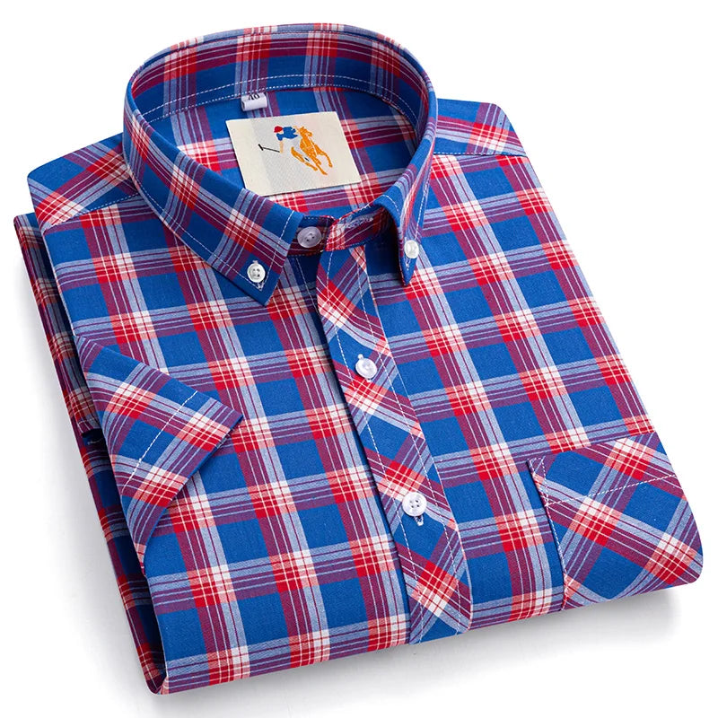 Cotton England Plaid Shirts For Men Plus Size Regular Fit Classic Man's Clothing Young Boy New Style Summer Short Sleeve Shirts