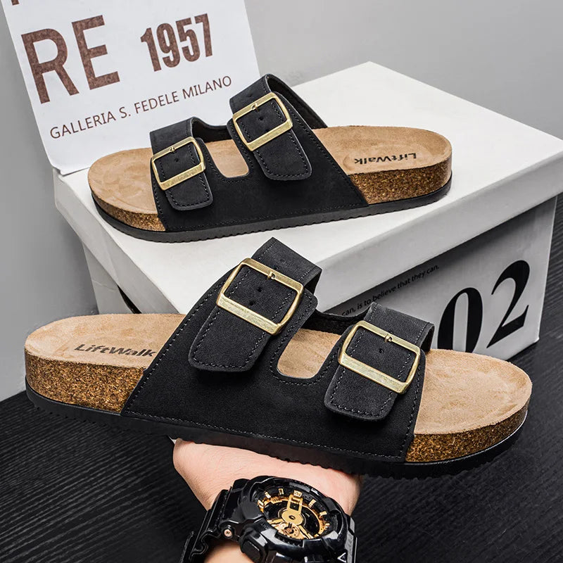 Men Clogs Fashion Shoes Outdoor Classic Cork Slide with Arch Support Beach Sandals Cork Suede Mules Slippers for Women Big Size