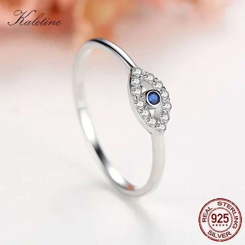 Kaletine 925 Sterling Silver Evil Eye Rings For Women Good Luck Blue Stone CZ Luxury Brand Ring Turkey Wedding Jewelry KLTR156