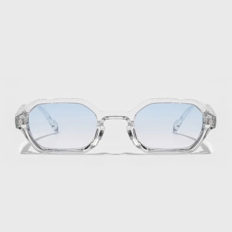 New Retro Small Polygon Rectangle Sunglasses Women Shades UV400 Fashion Blue Gradient Lens Men Retro Rivets Frame Sun Glasses