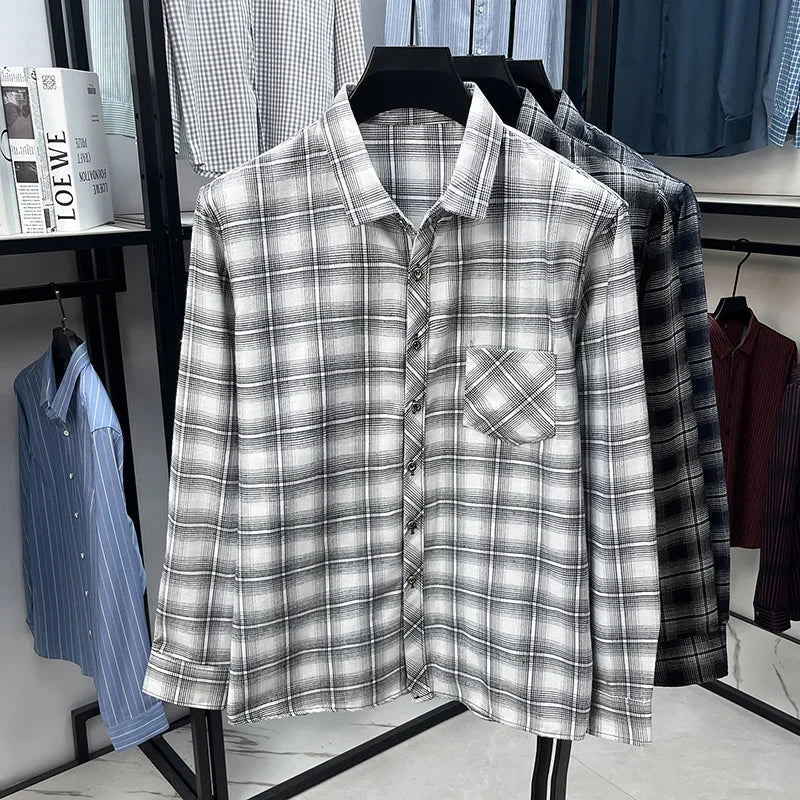 Mens Plaid Pattern Long Sleeve Button Down Shirts Classic Casual Tops Soft Comfortable Breathable Shirts