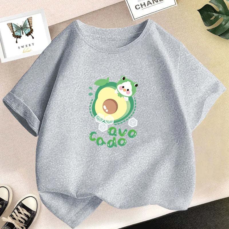 Lovely Avocado T Shirts for Girls Tops Summer Loose Cartoon Aesthetic Casual T Shirt Vintage Lemon Fruit Tshirt