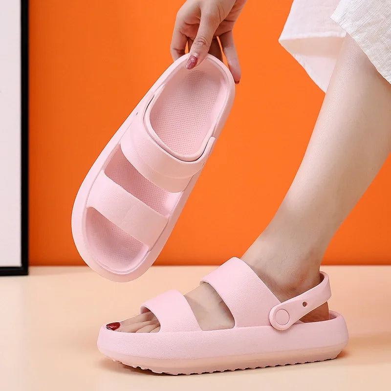 Smile Pop Summer Women Home Slippers With Snaps Outdoor Breathable Casual Sandals Women Non-slip Platform Beach Shoes Women