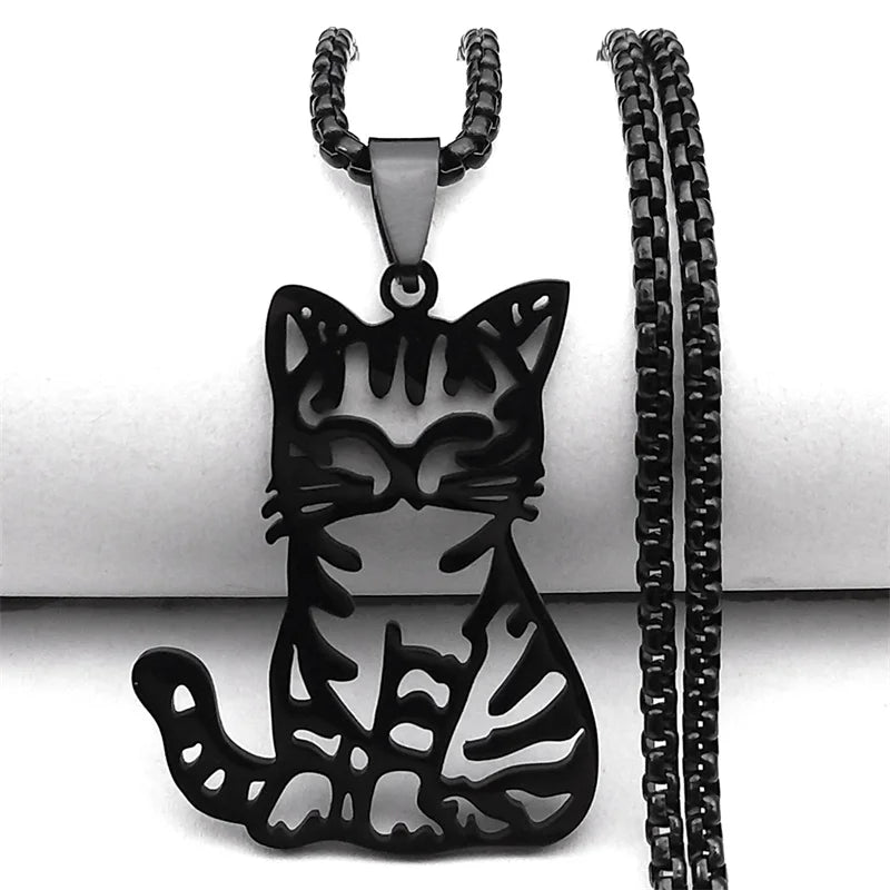 Cute Cat Ragdoll Kitty Pendant Necklace for Women Men Stainless Steel Silver Color Chain Pet Lover Gift Jewelry colar N3213S01