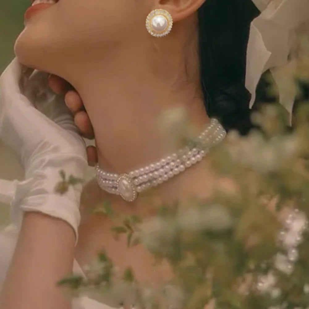 Pearl Bridal Necklace and Earrings two-piece modern women's accessories 2025 luxury designer jewelry Retro Sparkling