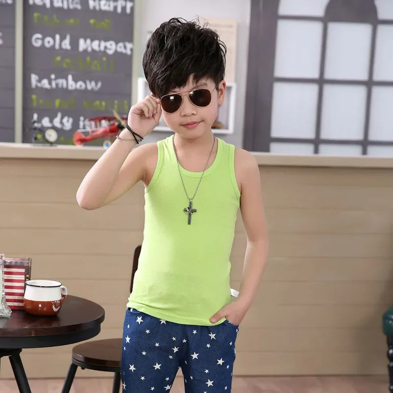 Kids Girls Summer Casual Vest Outfit Children Baby Boy Girl Sleeveless Tops Cotton Solid Color T-shirt Tees Toddler Top  Outfits