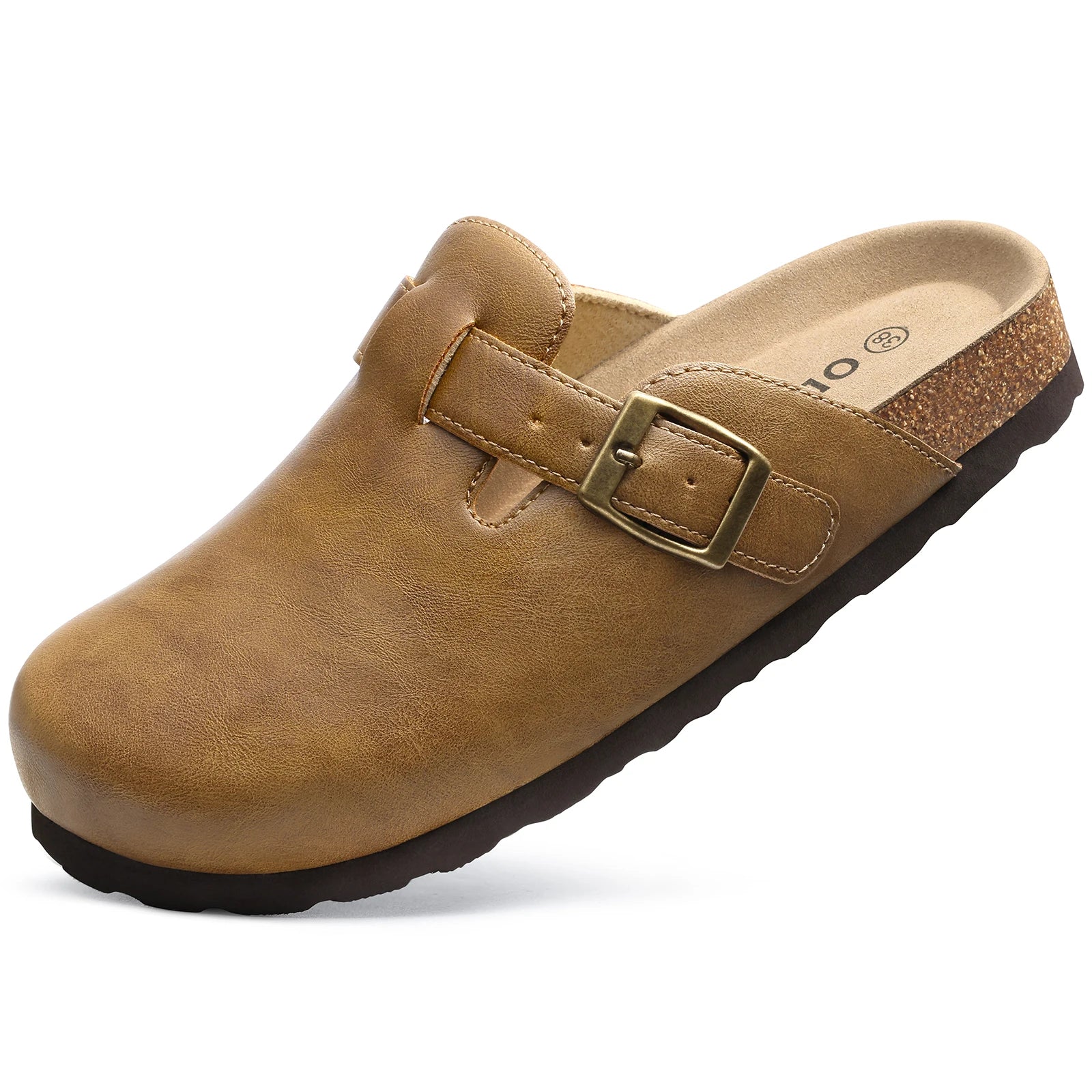 Kidmi Unisex Cork Insole Mules - Vegan Leather Adjustable Buckle Slip-On Clogs with Arch Support Potato Shoe for Women And Men