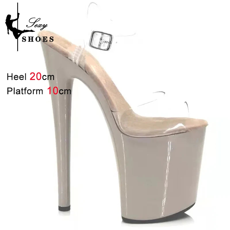 Beige Women's High Heels Sandals 2024 Summer Platform Sandals Woman Ankle Straps Pole Dance Shoes Suede Non Slip Insole Stiletto