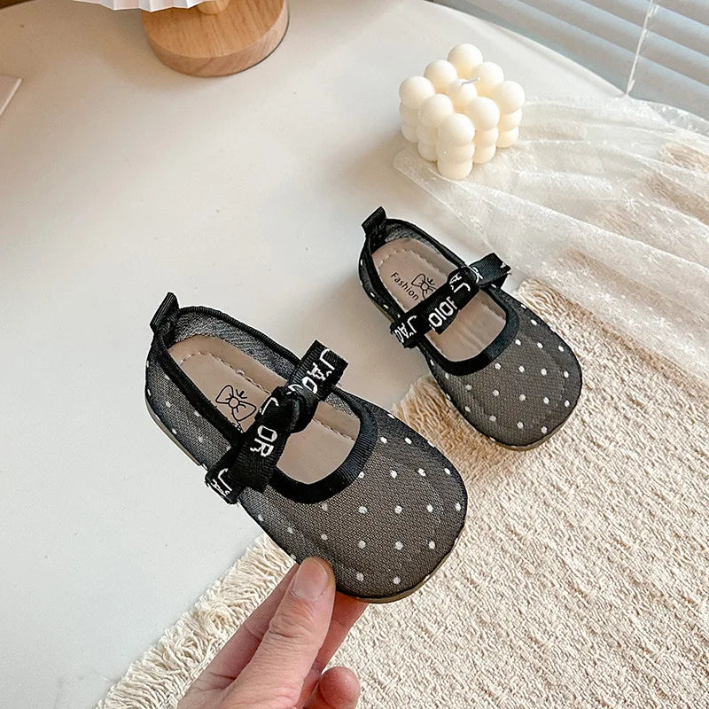 Girls'  Casual Shoes, Polka Dot Mesh Princess Cute Bow Spring Summer 2026 Suitable Toddlers, Medium Large Children Wedding Party