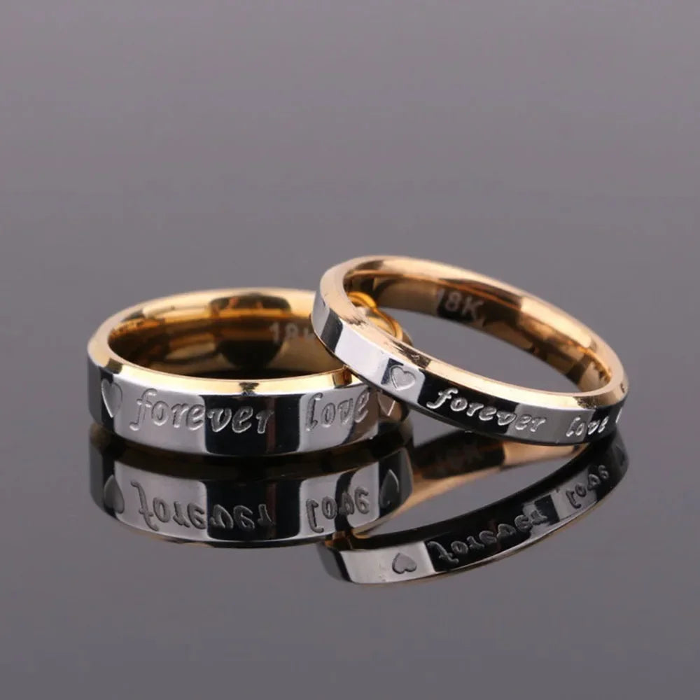 Chic Couple Ring Men/Women Forever Love Gold Silver Plated Steel Wedding Engagement Band Rings Jewelry Gift
