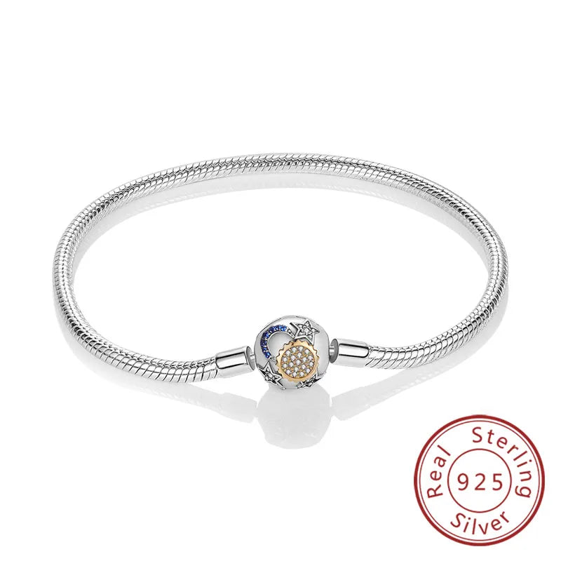 Bracelet 17-20CM Love Heart Original 925 Sterling Silver Charm Bracelet Pave Zirconia Bracelet for Women DIY Charm Jewelry Gifts